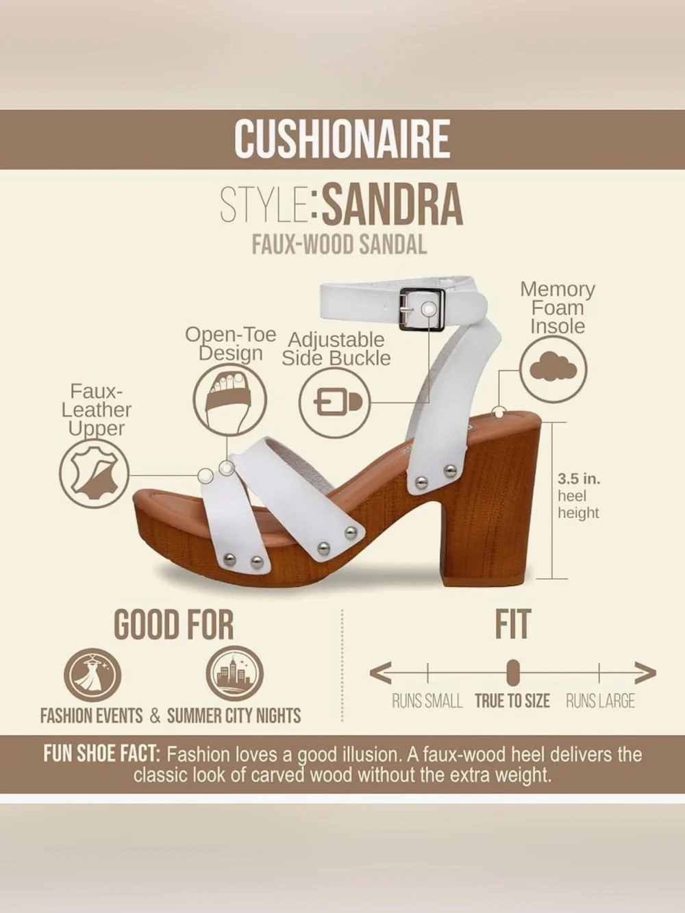 Cushionaire, Sandra, White Ankle-Strap Platform Sandal, size 8